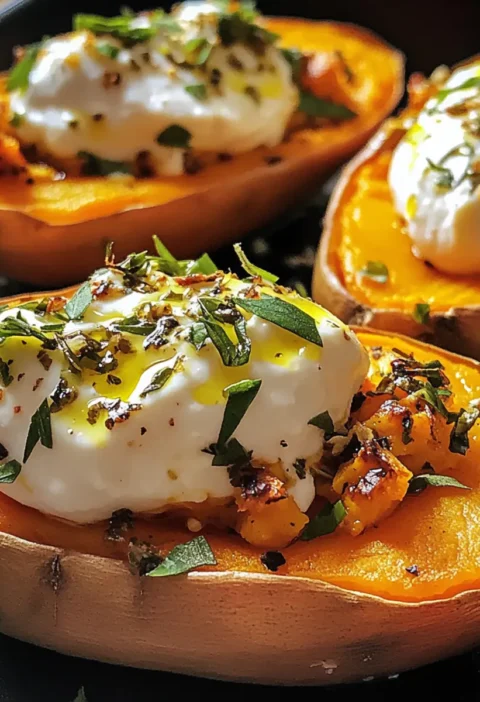 Gefüllte Süßkartoffeln mit Burrata